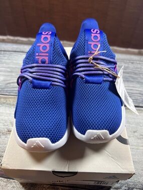 Adidas Lite Racer Adapt7 Royal Blue Kids Sneakers with Pink Logo Sz 10K